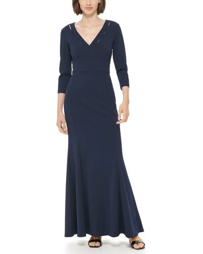 Calvin Klein Slit-cutout 3/4-sleeve Evening Gown - Blue