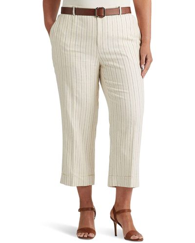 Lauren by Ralph Lauren Plus Size Striped Twill Wide-leg Cropped Pants - Natural