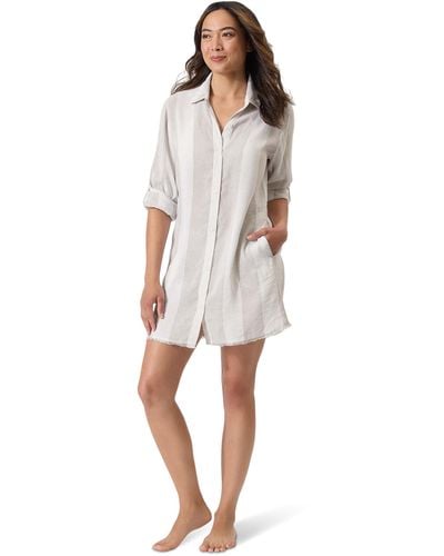 Tommy Bahama Rugby Beach Stripe Boyfriend Shirt Cover-up - White