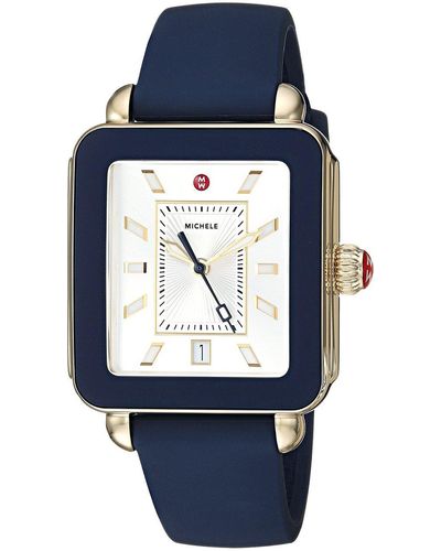 Michele S Deco Sport Navy Silicone Watch - Blue