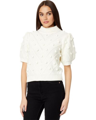 English Factory Pom-pom Puff Sleeve Sweater - White