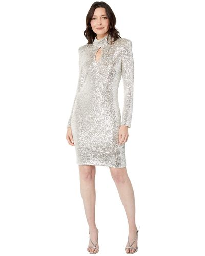 Vince Camuto Sequin Cocktail Dress With Keyhole - White