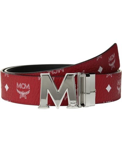 MCM Visetos Reversible Belt (white Logo/viva Red) Men's Belts