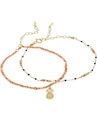 Chan Luu Two-piece Bracelet Set With Enamel Beads And Pineapple Charm - Orange