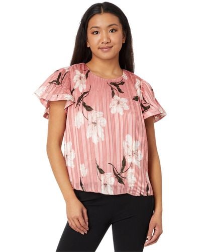 Cece Flowy Pleated Blouse - Red