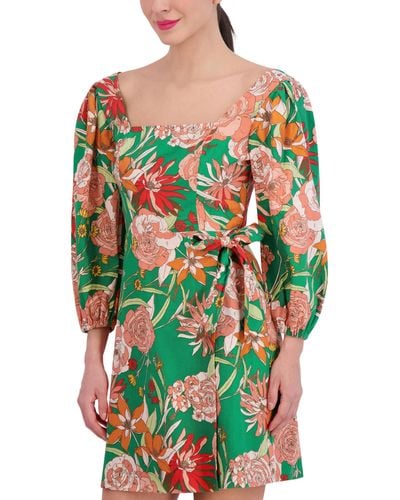 Vince Camuto Printed Linen A-line Dress - Green
