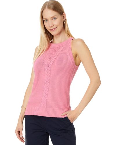 Tommy Hilfiger Sleeveless Cable Halter Sweater - Pink