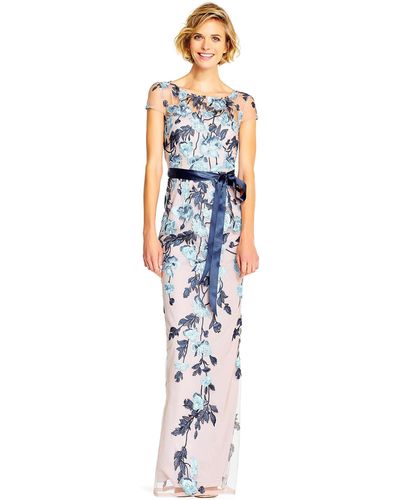 Adrianna Papell Cascading Floral Column Gown - White