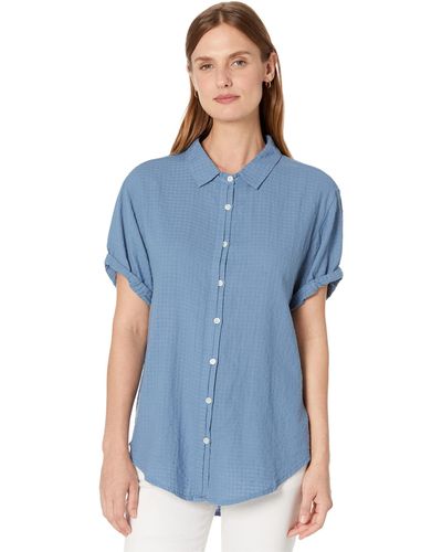 Dylan By True Grit Gauze Short Sleeve Button-up - Blue