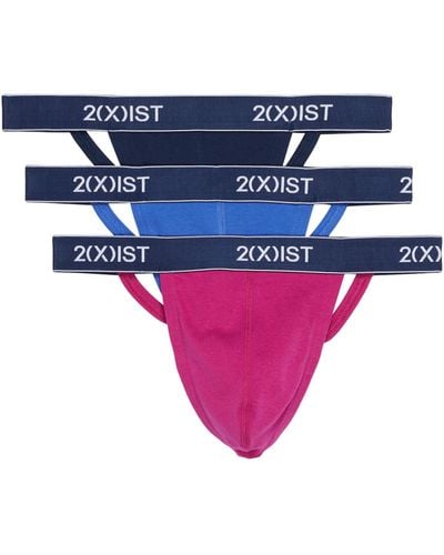 2xist 2(x)ist Cotton 3-pack Thong (dazzling Blue/varsity Navy/festival Fuchsia) Underwear - Black
