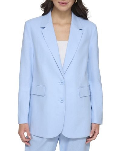 DKNY Long Sleeve Linen One-button Jacket - Blue