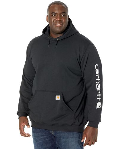 Carhartt Big Tall Midweight Signature Sleeve Logo Hooded Sweatshirt - Black