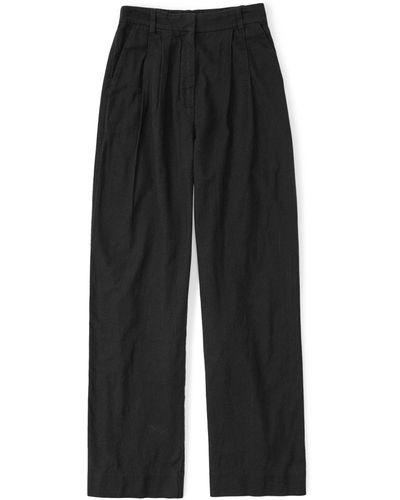Abercrombie & Fitch Linen-blend Tailored Wide Leg Pants - Black