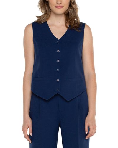 Liverpool Los Angeles Vest With Welt Pockets Luxe Stretch Suiting - Blue