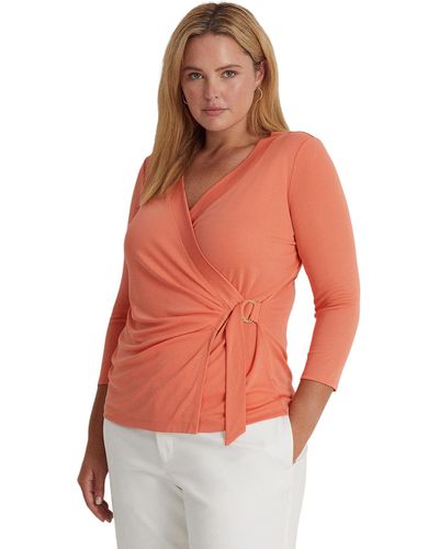 Lauren by Ralph Lauren Plus Size Stretch Jersey Surplice Top - Orange