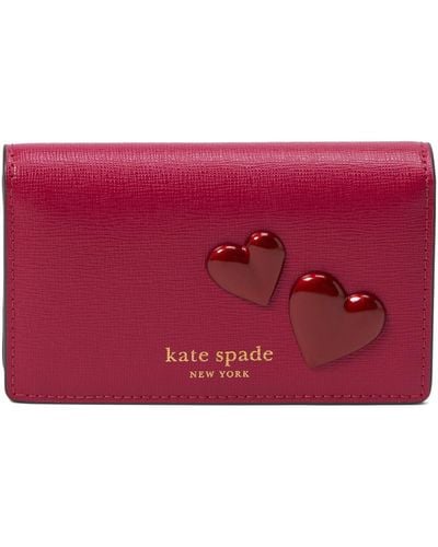 Kate Spade Pitter Patter Smooth Leather Small Bifold Snap Wallet - Red