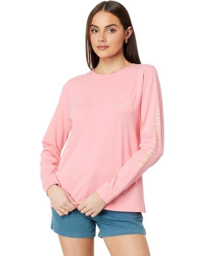 Vineyard Vines Vintage Whale Long Sleeve Pocket Tee - Pink