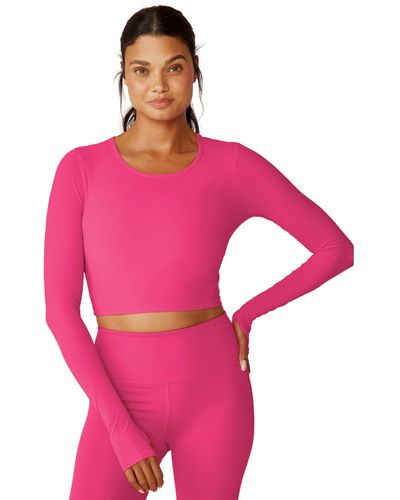 Beyond Yoga Performance Knit Resilient Cropped Pullover - Pink