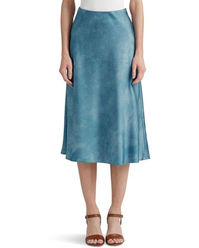 Lauren by Ralph Lauren Tie-dye Print Satin Skirt - Blue