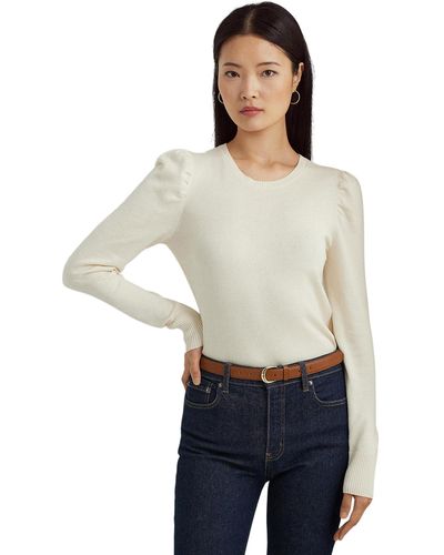 Lauren by Ralph Lauren Petite Cotton-blend Puff-sleeve Sweater - White