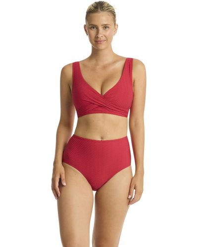 Sea Level Honeycomb Cross Front Multifit Top - Red