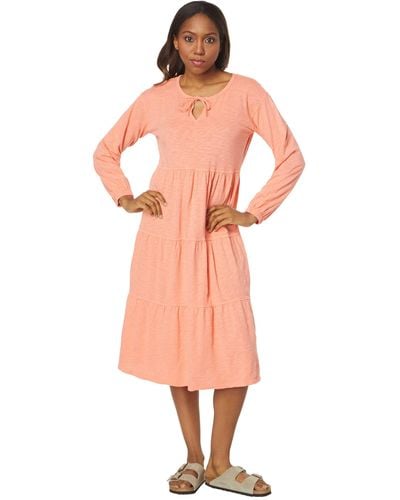 Mod-o-doc Slub Jersey Long Sleeve Shirred Tiered Dress - Pink