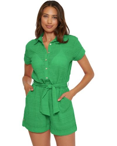 Becca Cabana Textured Button Front Romper Cover-up - Green