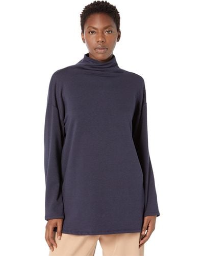 Eileen Fisher Petite High Funnel Neck Tunic - Blue