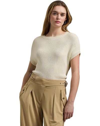 Lauren by Ralph Lauren Petite Rib-knit Short-sleeve Sweater - White