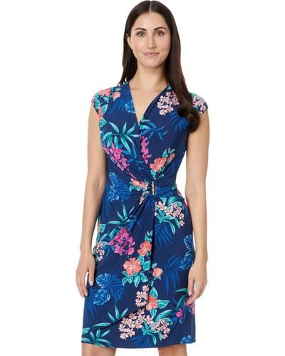 Tommy Bahama Clara Breezy Bouquet Short Sleeve Dress - Blue