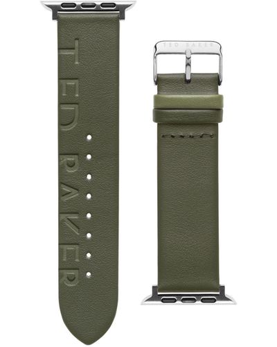 Ted Baker Ted Engraved Leather Light Green Keeper Smartwatch Band Compatible With Apple Watch Strap 42mm, 44mm