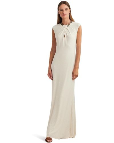 Lauren by Ralph Lauren Chain-trim Stretch Jersey Gown - White
