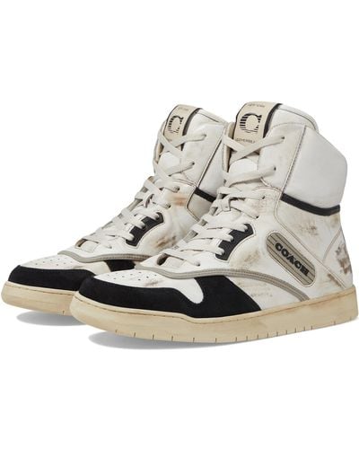 COACH Distressed Leather And Suede High-top Sneaker - Metallic