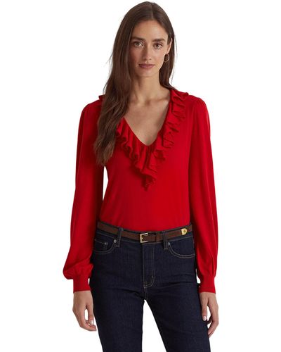 Lauren by Ralph Lauren Petite Ruffle-trim Jersey Sweater - Red