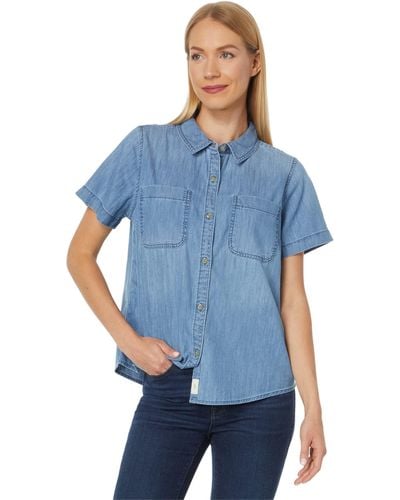 L.L. Bean Heritage Washed Denim Lightweight Shirt Short Sleeve - Blue