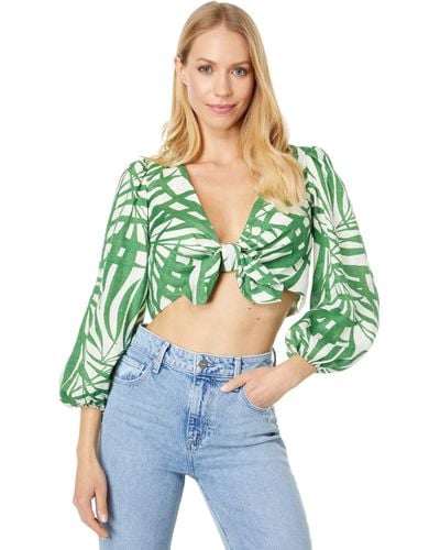 Kate Spade Palm Fronds Tie Front Top - Green