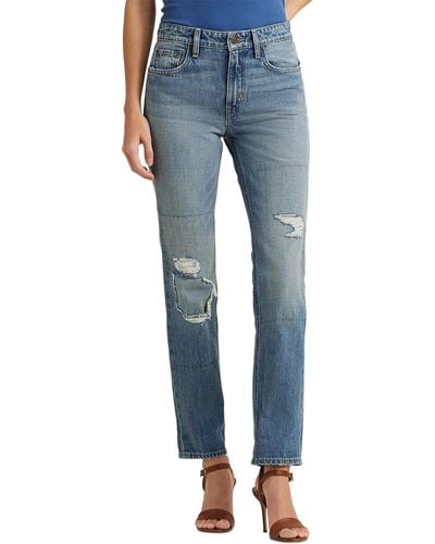 Lauren by Ralph Lauren Distressed High-rise Straight Ankle Jeans In Cassis Wash - Blue