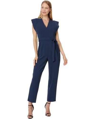 Calvin Klein V-neck Jumpsuit With Extended Sleeve Detail - Blue