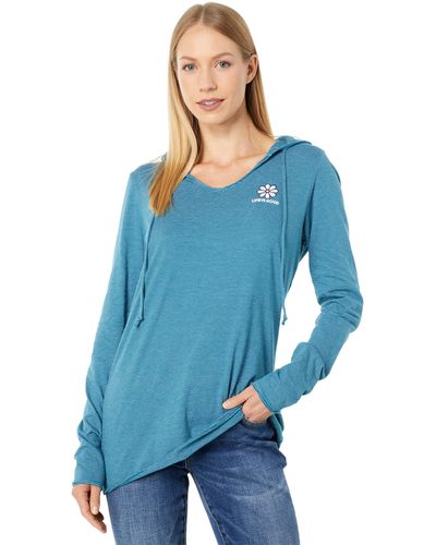 Life Is Good. Daisy Crusher-lite Long Sleeve Striped Hooded Tee - Blue
