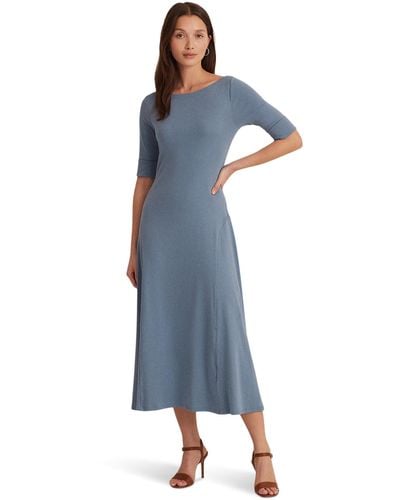 Lauren by Ralph Lauren Stretch Cotton Midi Dress - Blue
