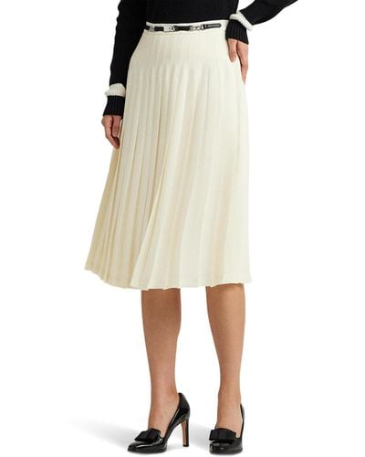 Lauren by Ralph Lauren Belted Pleated Georgette Skirt - Natural