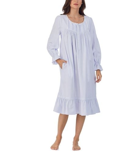 Eileen West Cotton Flannel Long Sleeve Waltz Gown - Blue