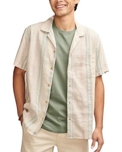 Lucky Brand Striped Linen Camp Shirt - Natural