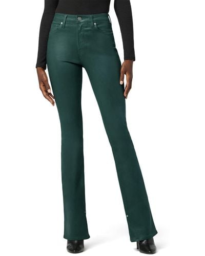 Hudson Jeans Barbara High-rise Bootcut Inseam Slit In Coated Forest Walk - Green