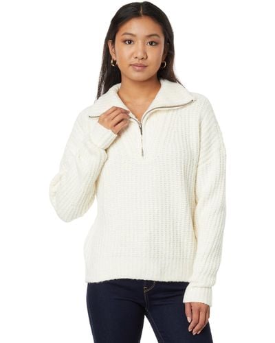 Lilla P Ribbed 1/2 Zip Sweater - White