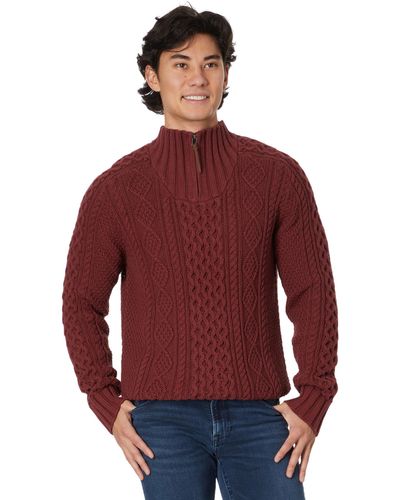 L.L. Bean Signature Cotton Fisherman Sweater 1/4 - Red