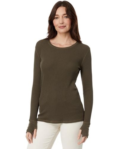 Mod-o-doc Washed Cotton Modal Thermal Long Sleeve Crew Neck Tee - Green