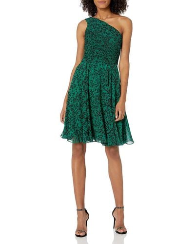 Halston One-shoulder Pleated Cocktail Dress - Green