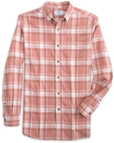 Southern Tide Long Sleeve Flannel Ic Avondale Plaid Sport Shirt - Pink