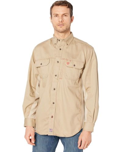 Ariat Fr Solid Vent Long Sleeve Work Shirt - Natural